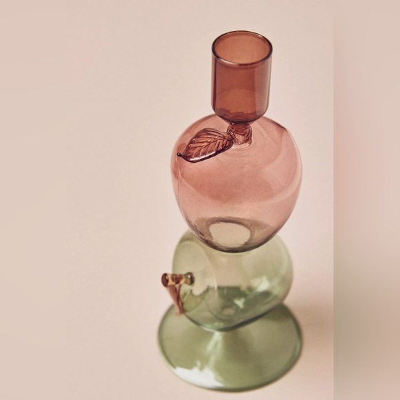 Pair Anthropologie Harvest Apples Fruit Icon Tinted Glass Candle Holders NWT - Picture 2 of 4